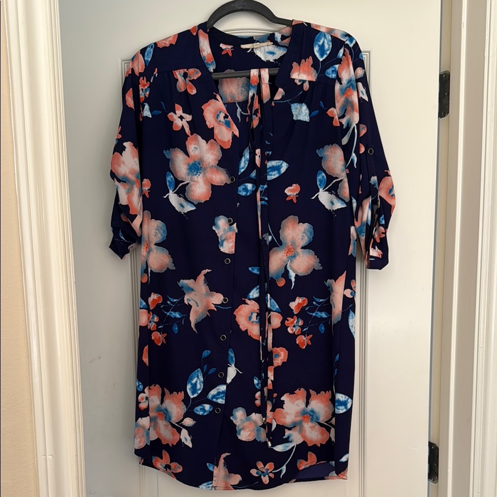 41 Hawthorn Pink and Orange Graphic Tunic with 3/4 Sleeves